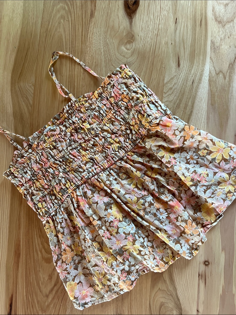 American Eagle Outfitters Floral Smocked Cami in Pink, Yellow & Cream
